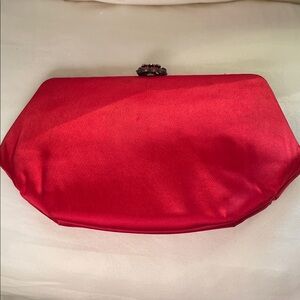 Vintage Red Satin Clutch with Jewel Snap